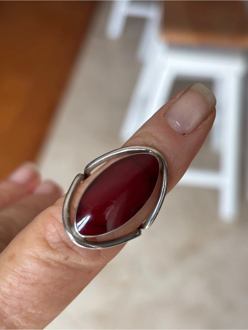 Sterling Silver Red agate Cabochon minimalist Ring sz 7